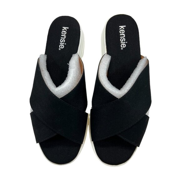 Kensie Womens 8.5 Rone Platform Slides Cross Straps‎ Black White New SKU#06776 - Picture 2 of 7